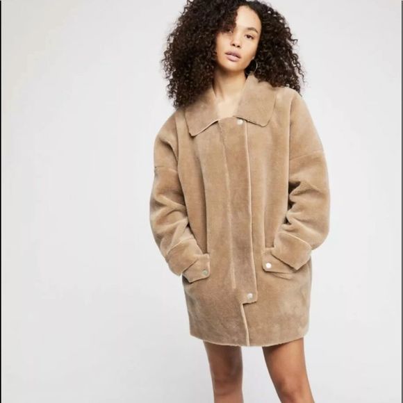 Free People Sherpa Coat Oversized  Leather Lined - Picture 2 of 8